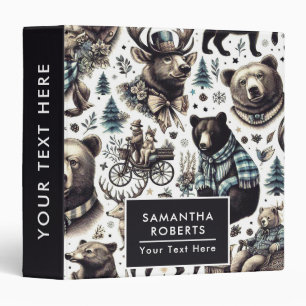 Vintage Winter Animals Pattern Binder