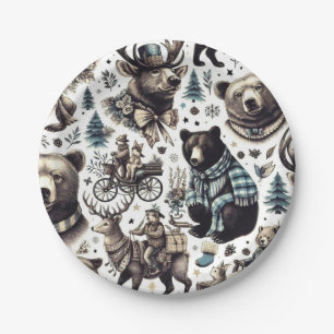 Vintage Winter Animals Pattern Paper Plate