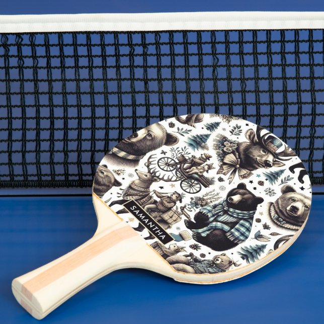 Vintage Winter Animals Pattern Ping Pong Paddle (Insitu)