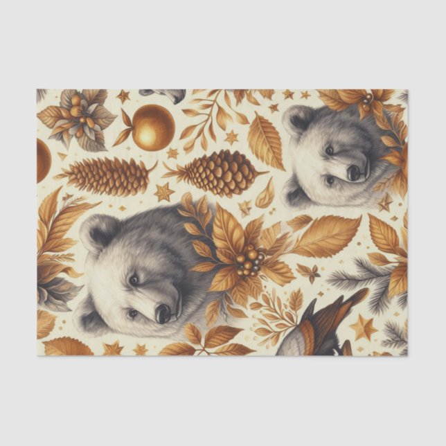 Vintage Winter Animals Tissue Paper (Front)