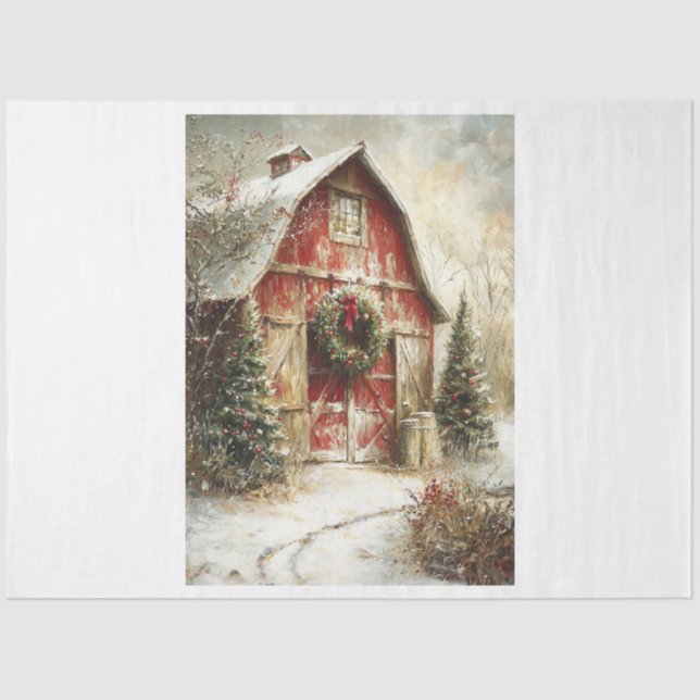 Vintage Winter Barn Tissue Paper (Front)