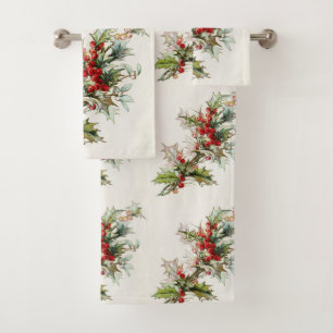 Vintage Winter Berries Bath Towel Set