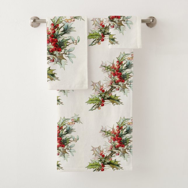 Vintage Winter Berries Bath Towel Set (Insitu)