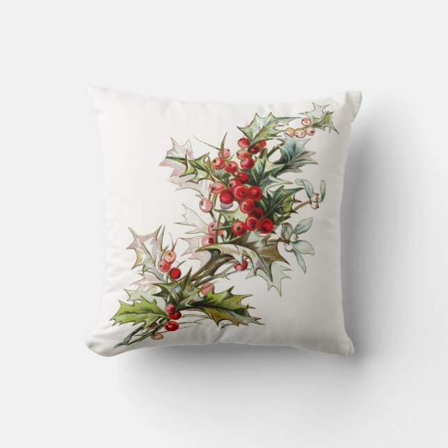 Vintage Winter Berries Throw Pillow (Front)