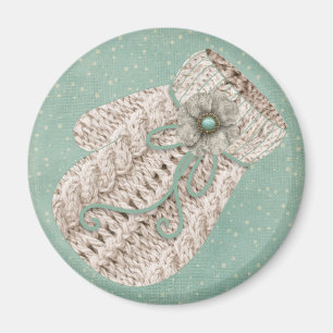 Vintage winter cable knit mitten grey blue magnet