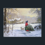 Vintage Winter Child Bringing Home The Tree Postcard<br><div class="desc">Vintage Winter Child Bringing Home The Tree</div>