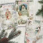 Vintage Winter Christmas Ephemera Collage Wrapping Paper Sheet<br><div class="desc">This lovely trio of designs feature vintage Christmas ephemera including old world Father Christmas,  engraved botanicals,  elegant holly,  pine and mistletoe,  Victorian ladies in the snow,  antique text,  music and handwriting,  winter landscapes and multi-layered distressed backgrounds. Suitable for crafting or decoupage projects.</div>
