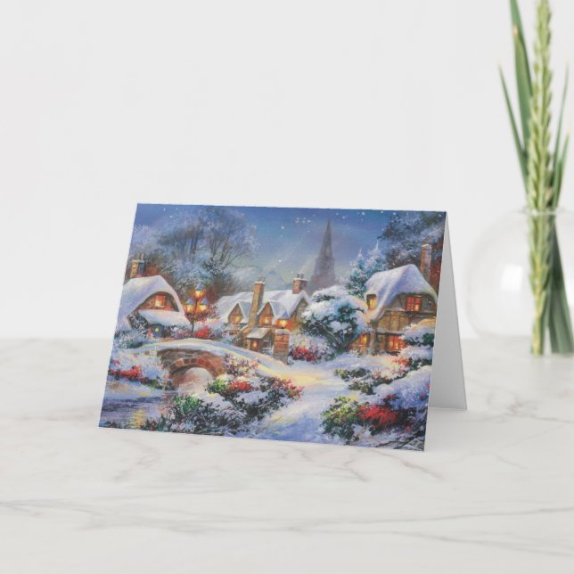 Vintage Winter Christmas Village Holiday Card (Front)