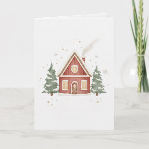 Vintage Winter Cottage Christmas Card