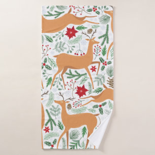 Vintage winter deer seamless pattern. Christmas ba Bath Towel