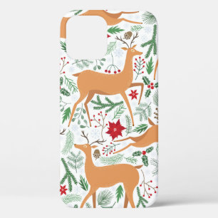 Vintage winter deer seamless pattern. Christmas ba iPhone 12 Case