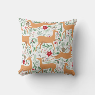 Vintage winter deer seamless pattern. Christmas ba Throw Pillow