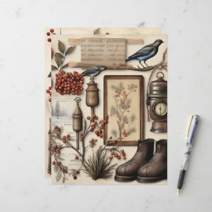 Vintage Winter Ephemera Scrapbook Paper