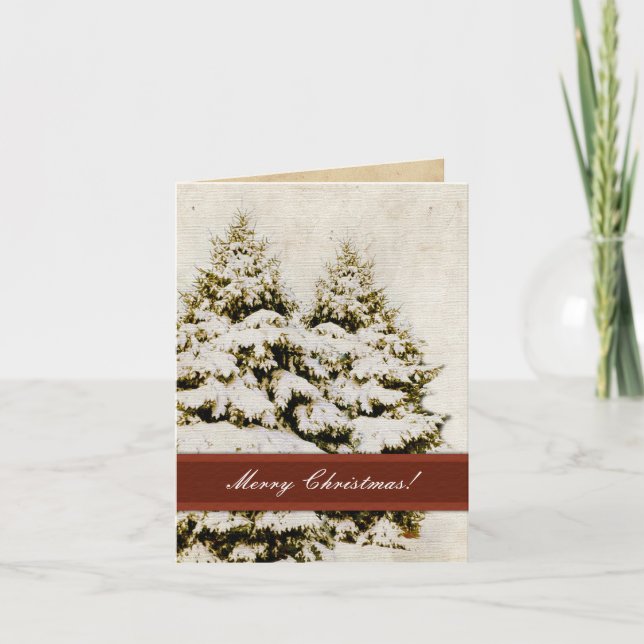 Vintage Winter Evergreens Christmas Card (Front)