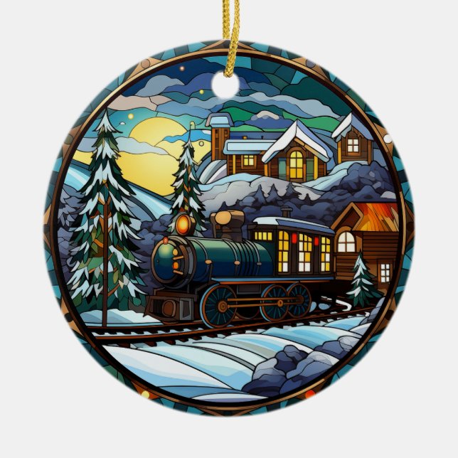 Vintage Winter Express Stained Glass Ornament (Front)