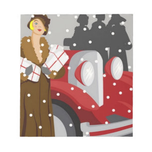 Vintage Winter Fashion Illustration Elegant 1920s Notepad