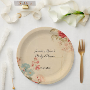 Vintage Winter Floral Baby Shower Paper Plate