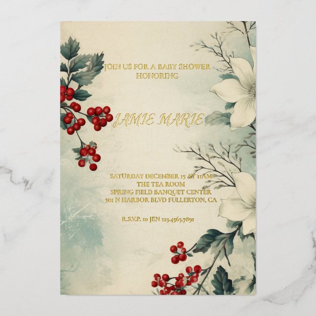 Vintage Winter Floral Christmas Baby Shower (Front)