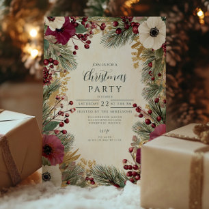 Vintage Winter Floral Merry Christmas Invitation