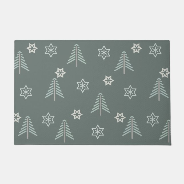 Vintage Winter Forest Pattern Dark Doormat (Front)