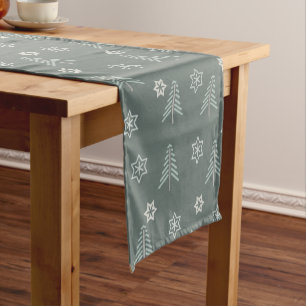 Vintage Winter Forest Pattern Dark Short Table Runner