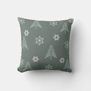 Vintage Winter Forest Pattern Dark Throw Pillow