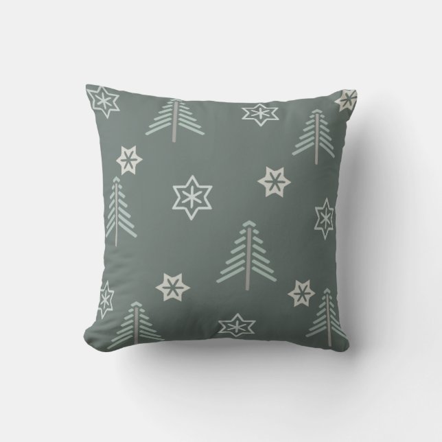 Vintage Winter Forest Pattern Dark Throw Pillow (Front)
