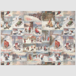 Vintage Winter Fun Christmas Collage Tissue Paper