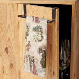 Vintage Winter Fun Snow Scenes Kitchen Towel