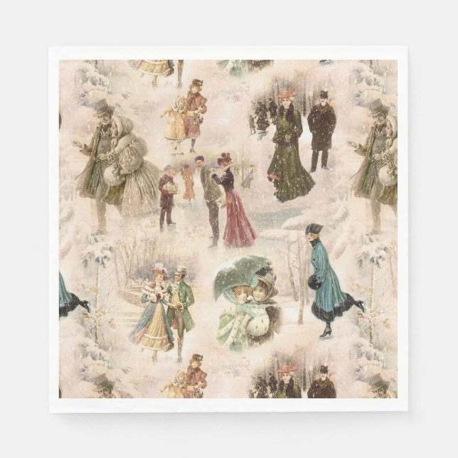 Vintage Winter Fun Snow Scenes Napkin (Front)