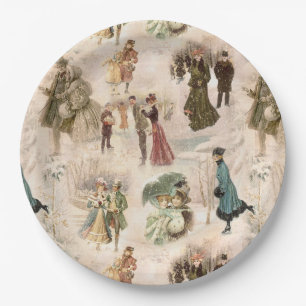 Vintage Winter Fun Snow Scenes Paper Plate