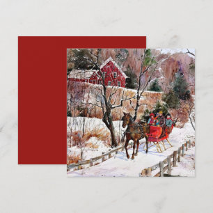 Vintage Winter Horse and Sleigh In Snow Card