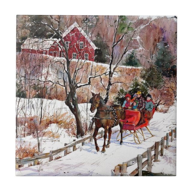 Vintage Winter Horse and Sleigh Tile (Front)