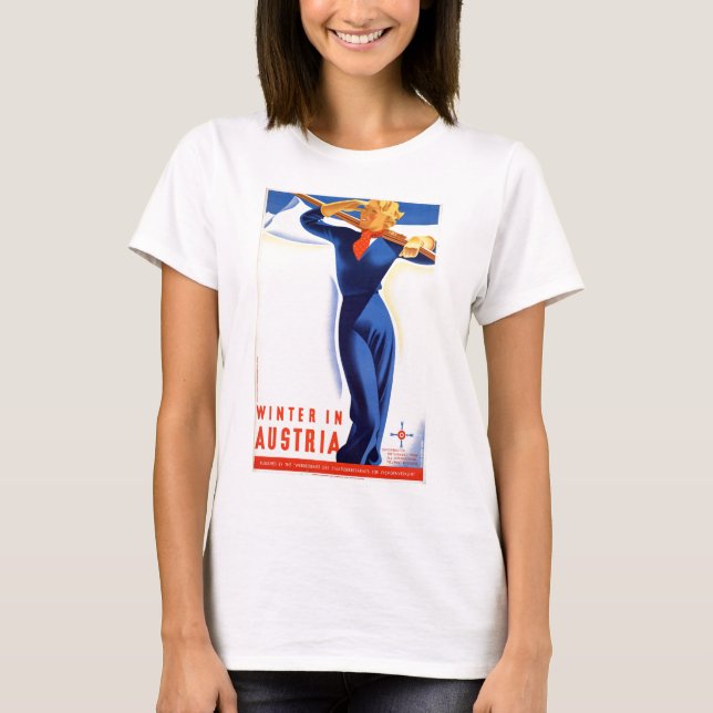 Vintage Winter in Austria Ski Travel T-Shirt (Front)