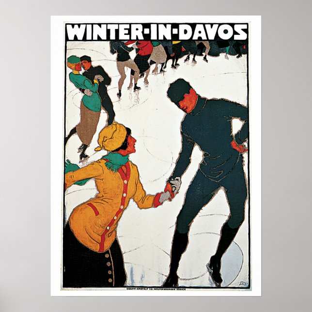 Vintage Winter in Davos travel ad Poster (Front)