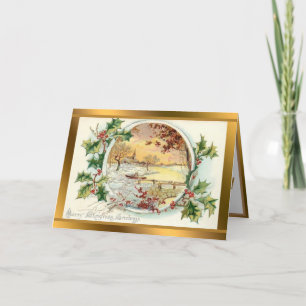 Vintage Winter Landscape For Christmas Holiday Card