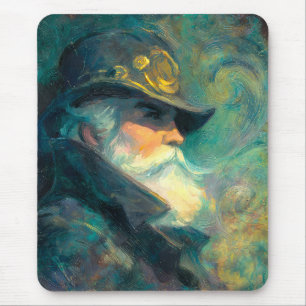 Vintage Winter Old Man Portrait Mouse Pad