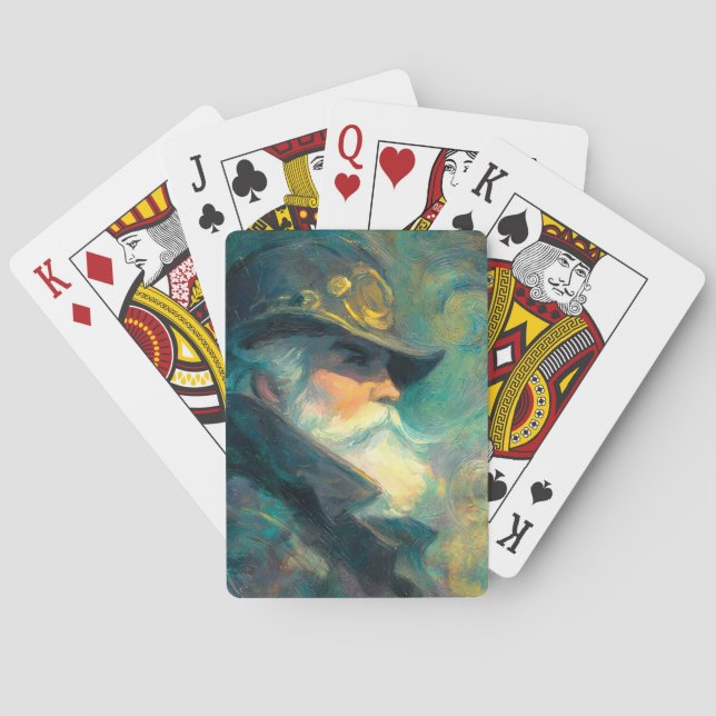 Vintage Winter Old Man Portrait Playing Cards (Back)