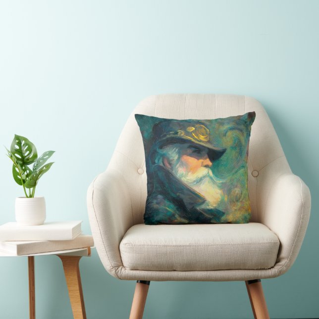 Vintage Winter Old Man Portrait Throw Pillow (Chair)