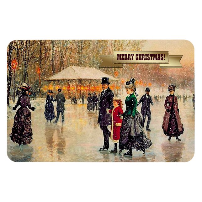 Vintage Winter Parisian Scene Christmas Gift Magnet (Horizontal)