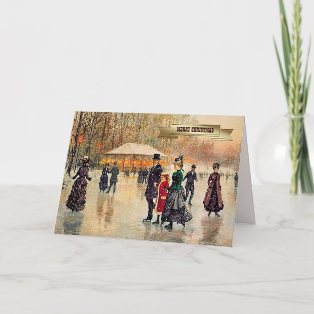 Vintage Winter Parisian Scene Christmas  Holiday Card (Front)