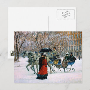 Vintage Winter Parisian Scene Christmas  Holiday Postcard