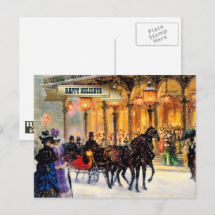 Vintage Winter Parisian Scene Christmas  Holiday Postcard
