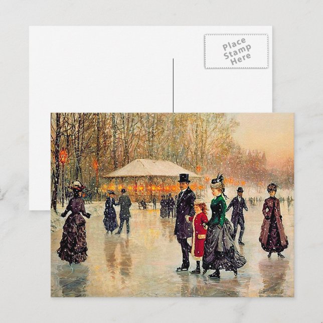 Vintage Winter Parisian Scene Christmas Holiday Postcard (Front/Back)