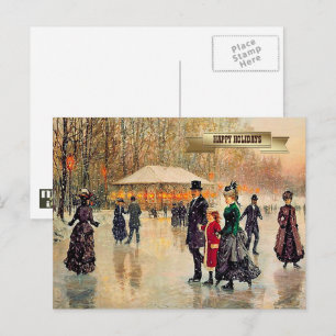 Vintage Winter Parisian Scene Christmas  Holiday Postcard