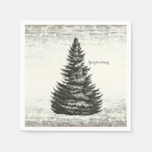 Vintage Winter Pine Tree Rustic Wood Country Party Napkin