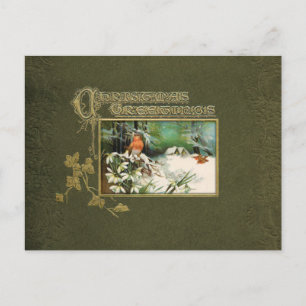 Vintage Winter Scene and Christmas Greeting Holiday Postcard