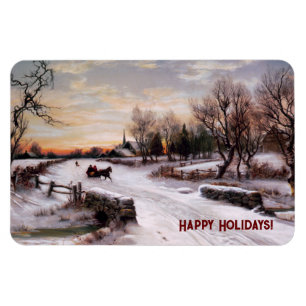 Vintage Winter Scene. Christmas Gift  Magnet