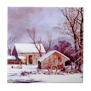 Vintage Winter Scene. Christmas Gift Tile
