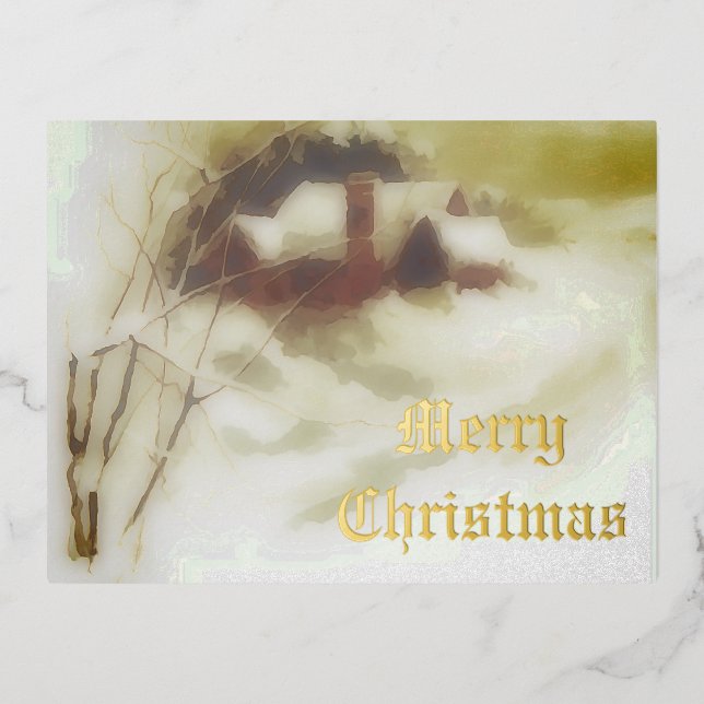 vintage winter scene foil holiday postcard (Front)